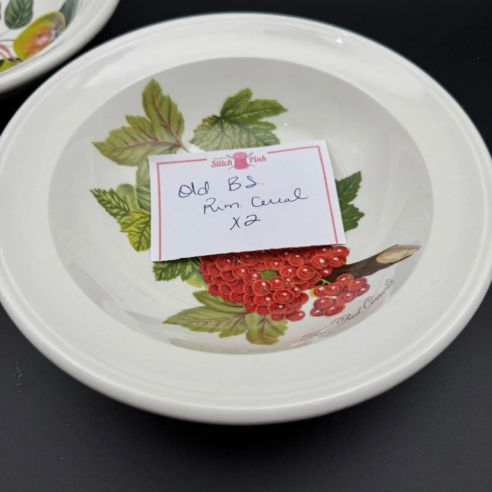 Vintage Portmeirion Pomona Rimmed Cereal Bowls Set 2 Fruit Botanical Cottagecore